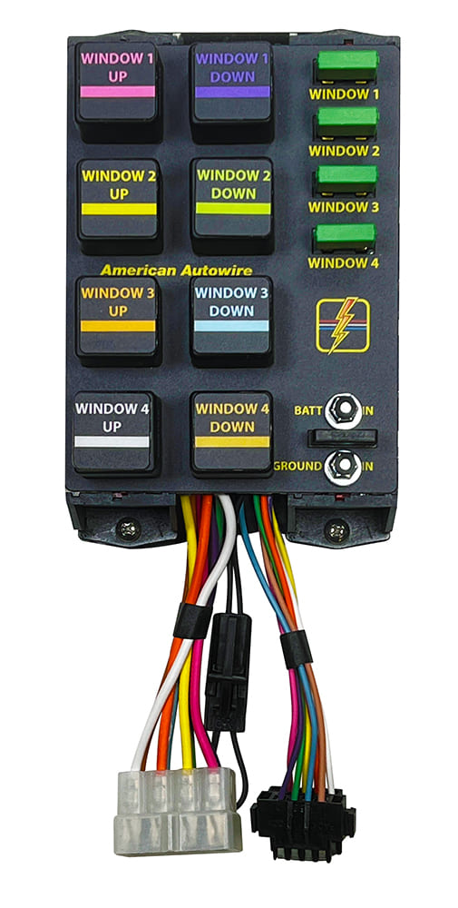 33 Window control module American Autowire eight colored relays toggle switches multi pin connectors