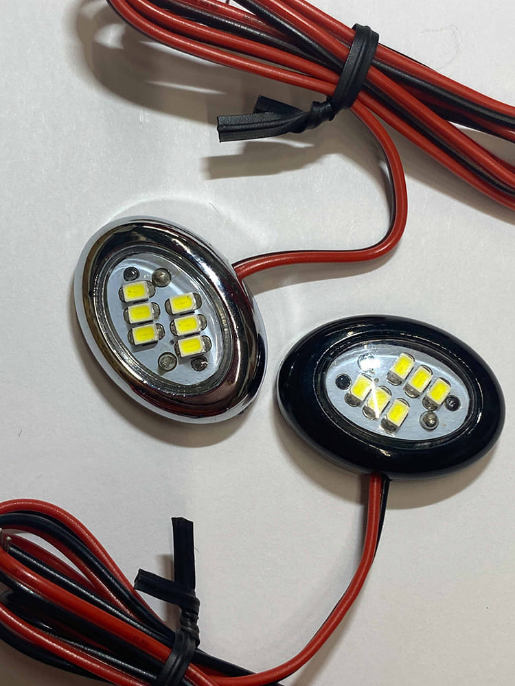 36 Oval LED courtesy lights black and chrome housings yellow LEDs redblack wires