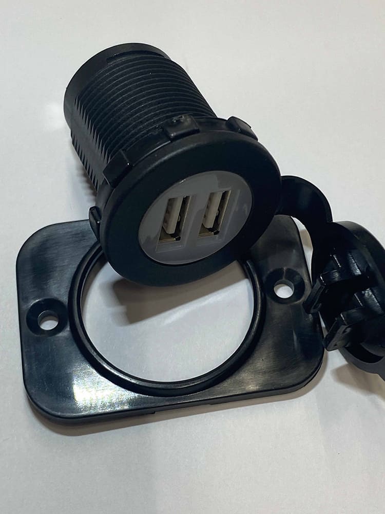 46 Black dual USB charger socket round face cover mounting plate