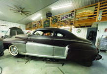 01 1947 Ford coupe in shop fadeaway fender metalwork mockup traditional custom build