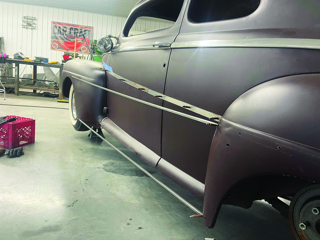 04 1947 Ford coupe custom trim removed test fitting lower fadeaway fender metalwork