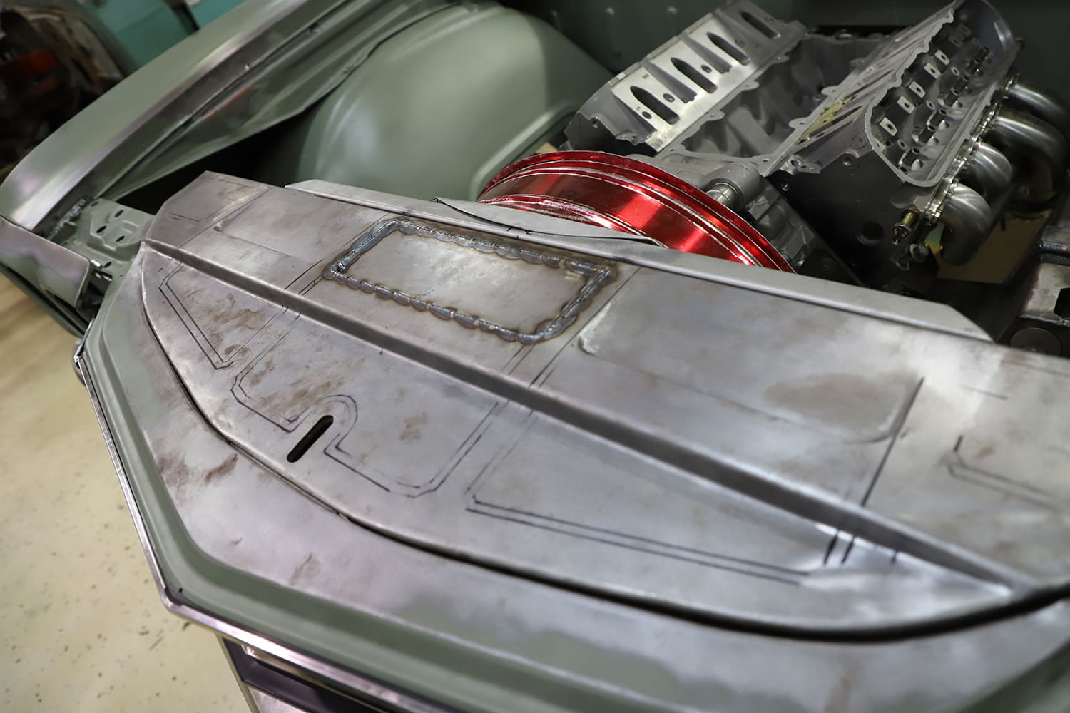 05 1970 chevelle under hood custom metal work roadster shop