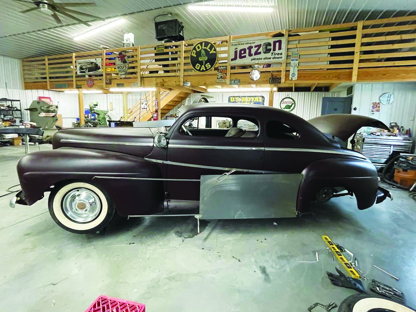 06 1947 Ford coupe side view initial custom fadeaway fender metal panels mockup