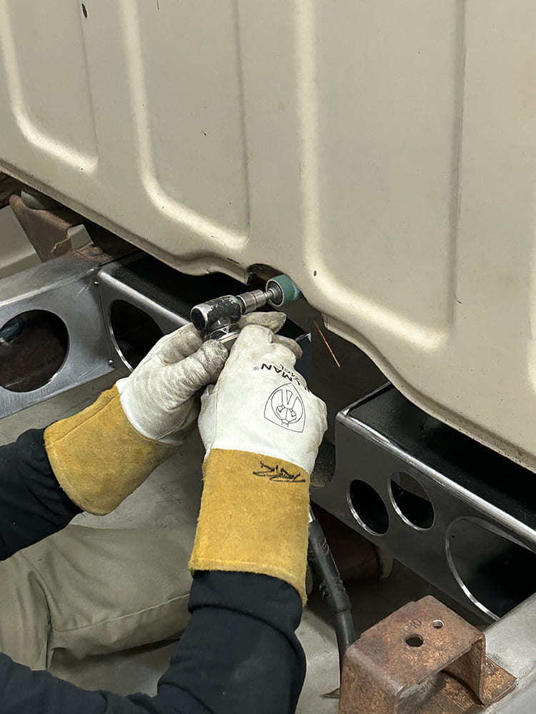 11 Welding underside notch in rocker panel custom chassis 1960s Chevrolet C10 truck modification