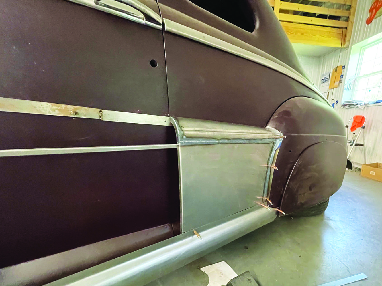 14 1947 Ford coupe rear fadeaway fender panel cleco fasteners quarter panel attachment