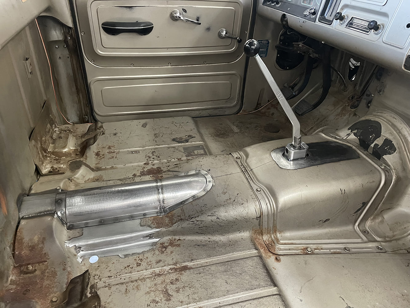 26 Interior driver view custom transmission tunnel floor shifter 1960s Chevrolet C10 cab