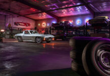 001 1967 Chevy Corvette restomod neon garage photoshoot