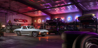 001 1967 Chevy Corvette restomod neon garage photoshoot
