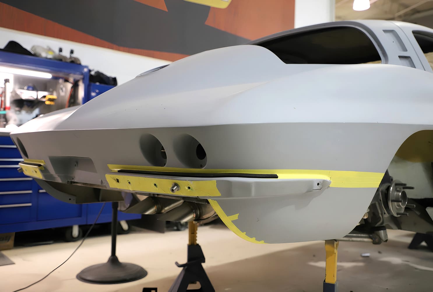 002 1965 Corvette rear body mock up primer finish bumper delete test fit