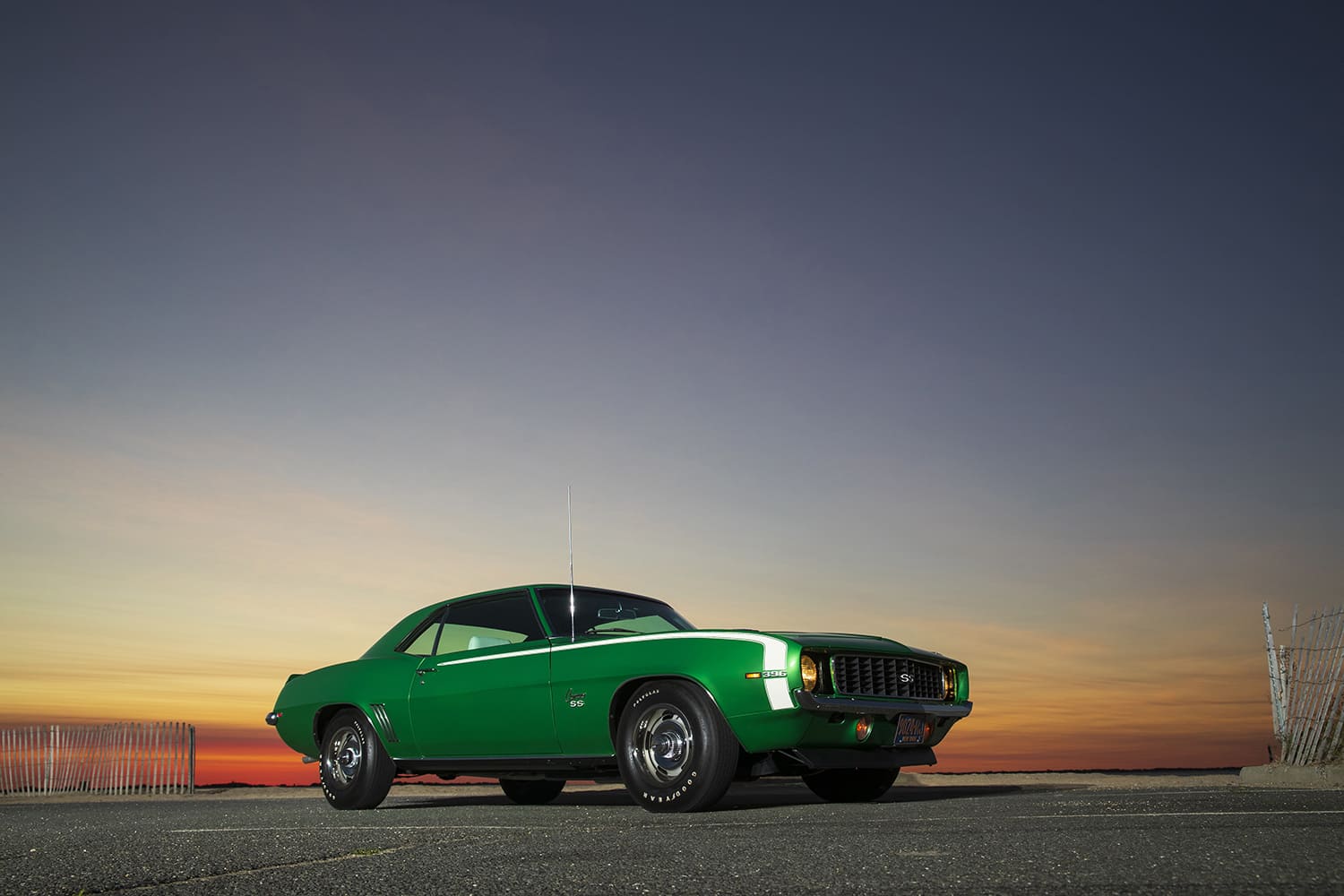 002 1969 Camaro SS front three quarter at dusk RS grille 396 badging