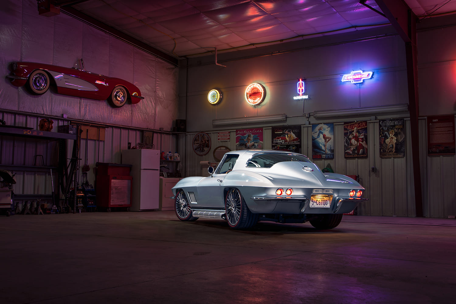 003 1967 Chevy Corvette rear view classic garage lighting