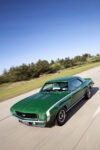 003 1969 Camaro SS 396 rallye green highway motion shot cowl induction stripes