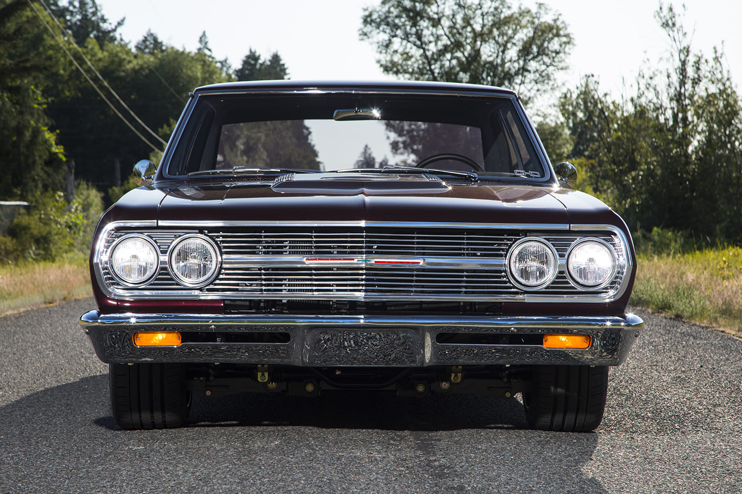 005 1965 Chevrolet Chevelle front view dual headlights chrome grille clean
