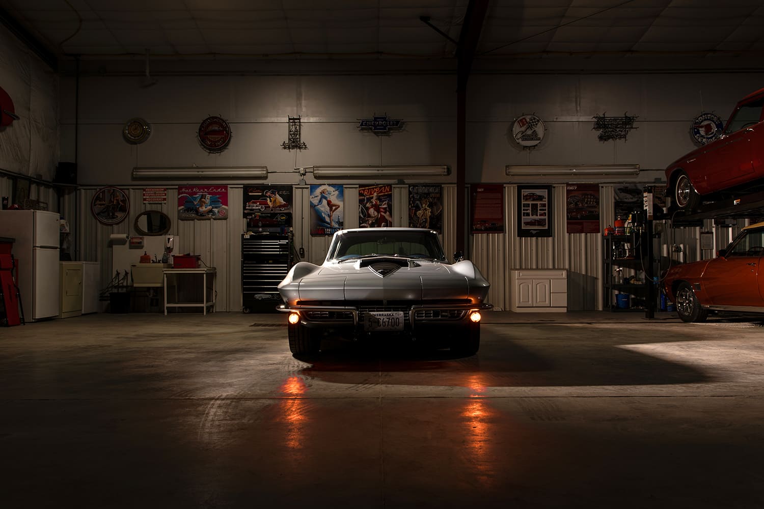 005 1967 Chevy Corvette front angle dramatic lighting