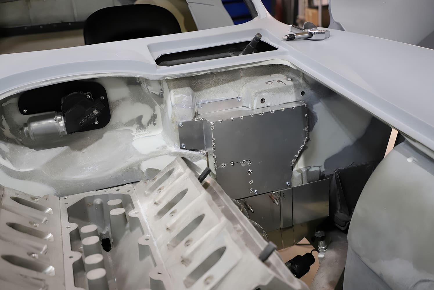 006 1965 Corvette firewall cut out structural modification for engine clearance