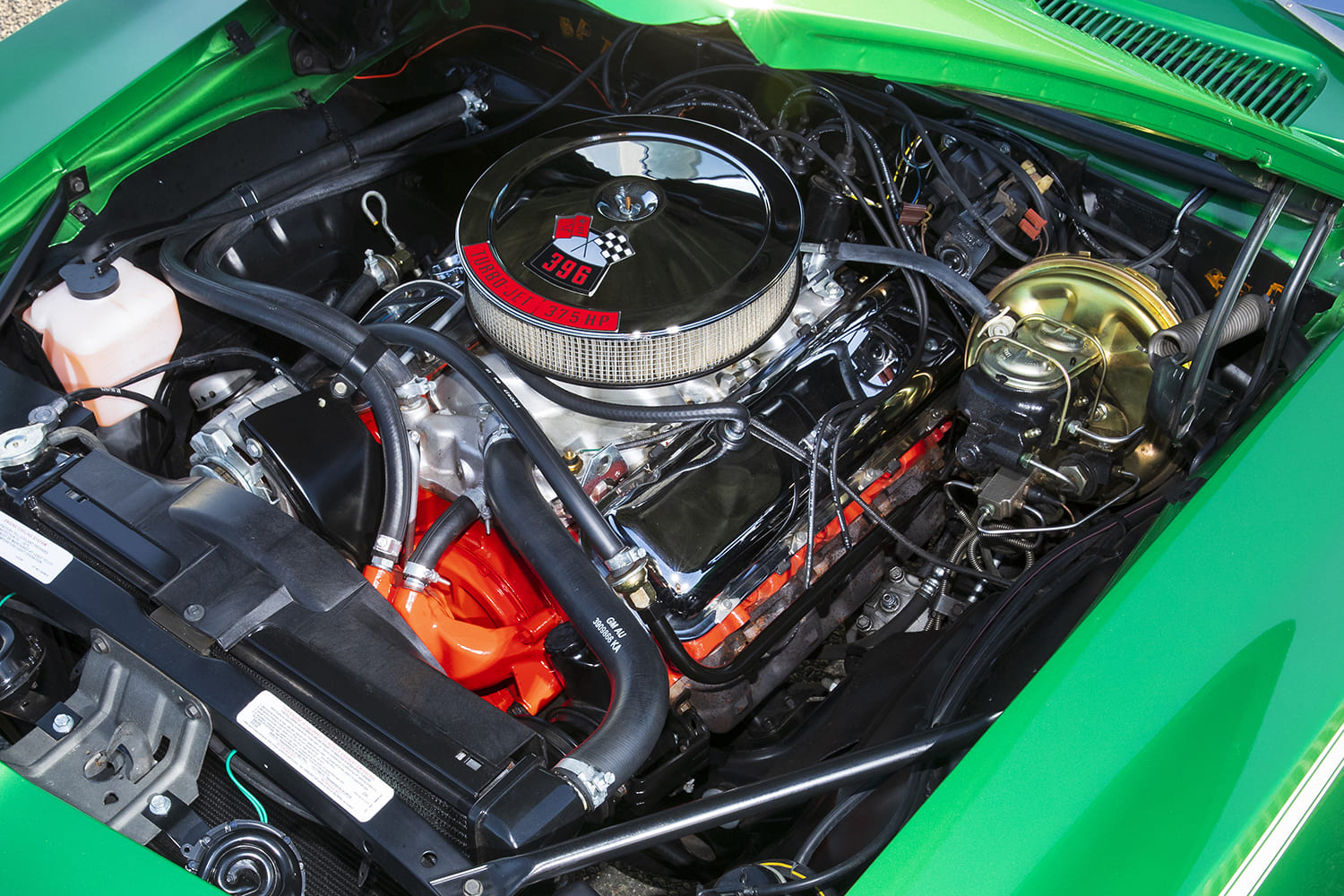 006 1969 Camaro SS Turbo Jet 396 engine bay chrome valve covers Delco battery