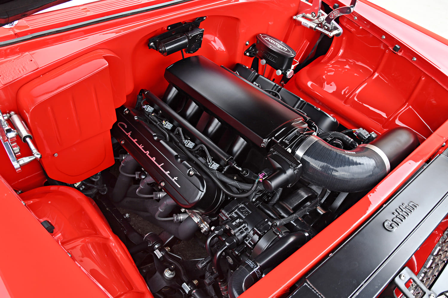 007 1955 chevy bel air ls engine bay restomod clean wiring black intake