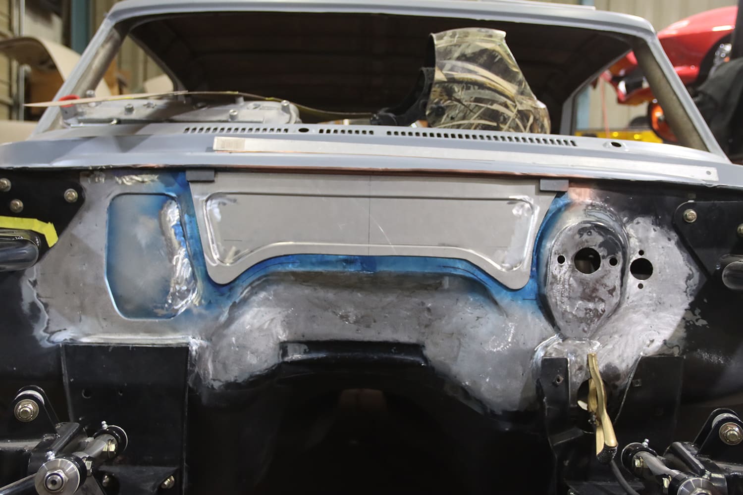 009 1967 Nova fully fabricated and smoothed firewall bead rolled panel hot rod engine bay ready