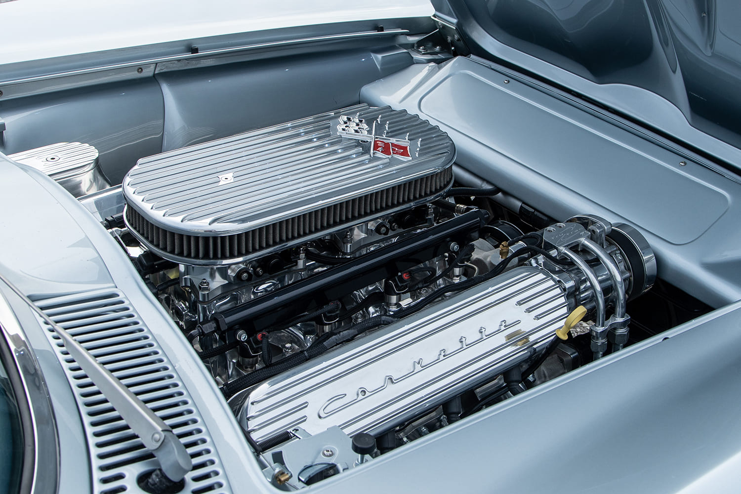 010 1967 Chevy Corvette engine bay polished valve covers shot