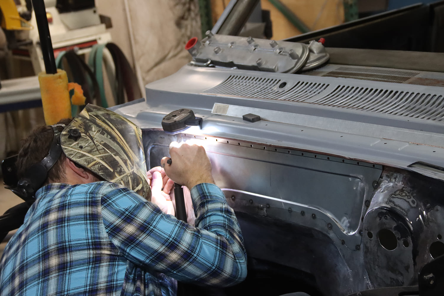 010 1967 Nova welding custom firewall bead rolled sheet metal panel hot rod build fabrication