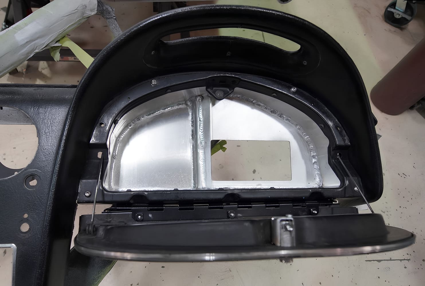 012 1965 Corvette glovebox reinforcement with welded aluminum inner panel