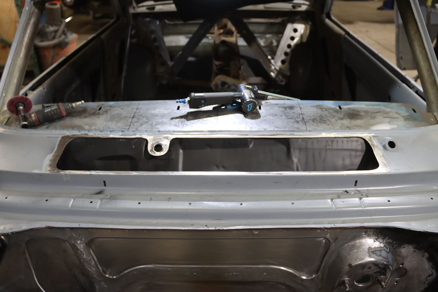 013 1967 Nova cowl vent cut out revealing fresh air intake cavity and exposed dash structure