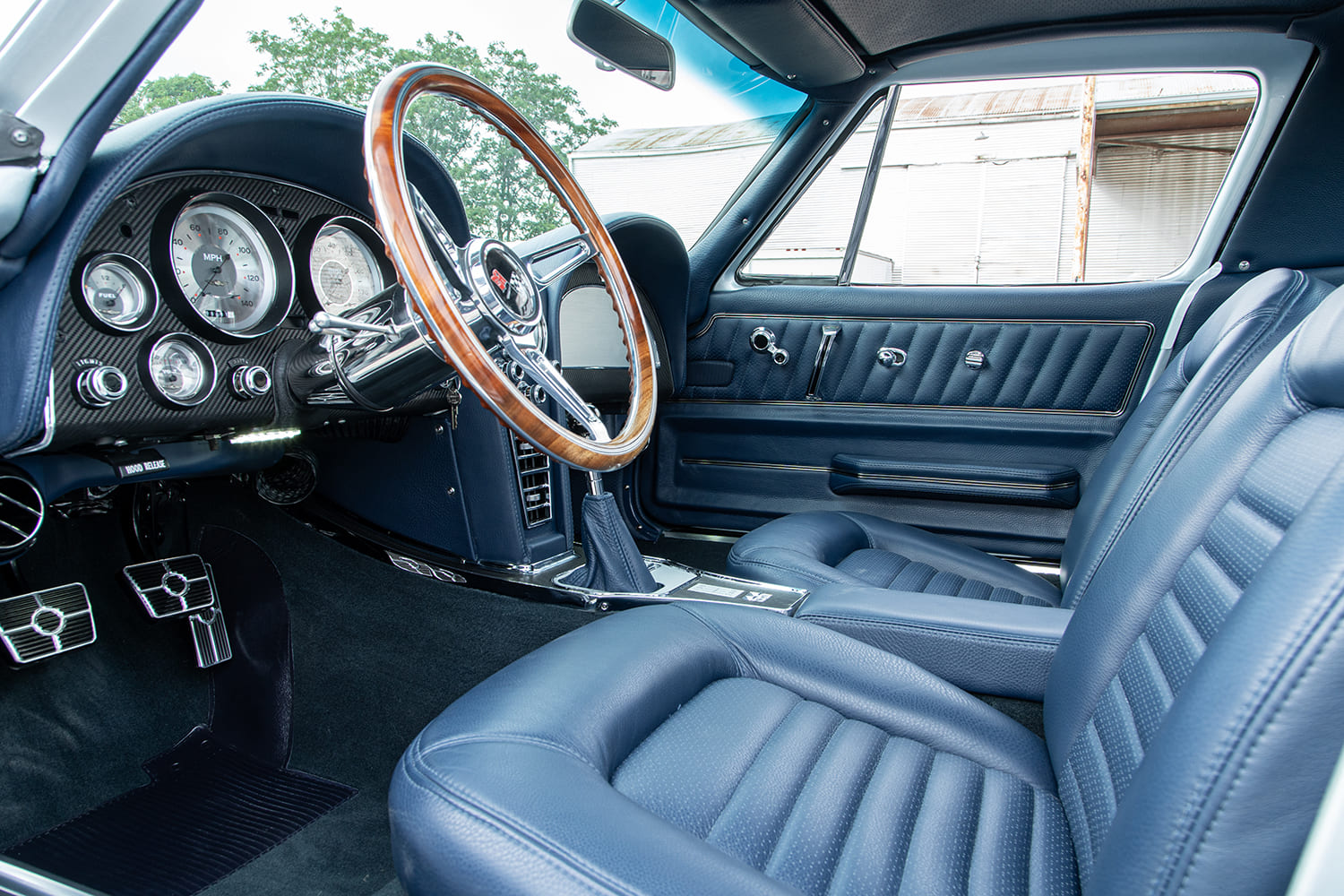 014 1967 Corvette restomod blue leather interior and carbon dash