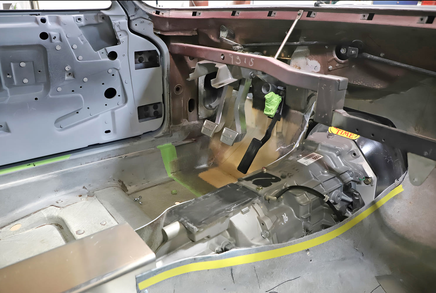 019 1965 Corvette transmission tunnel with sheet metal shaping and alignment check