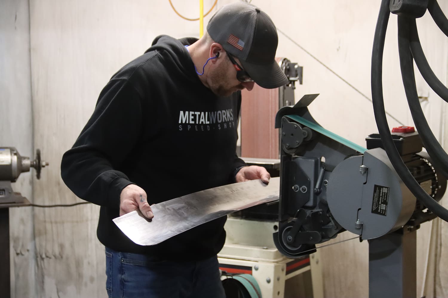 020 1967 Nova custom patch panel final sanded on belt sander preparing surface for install