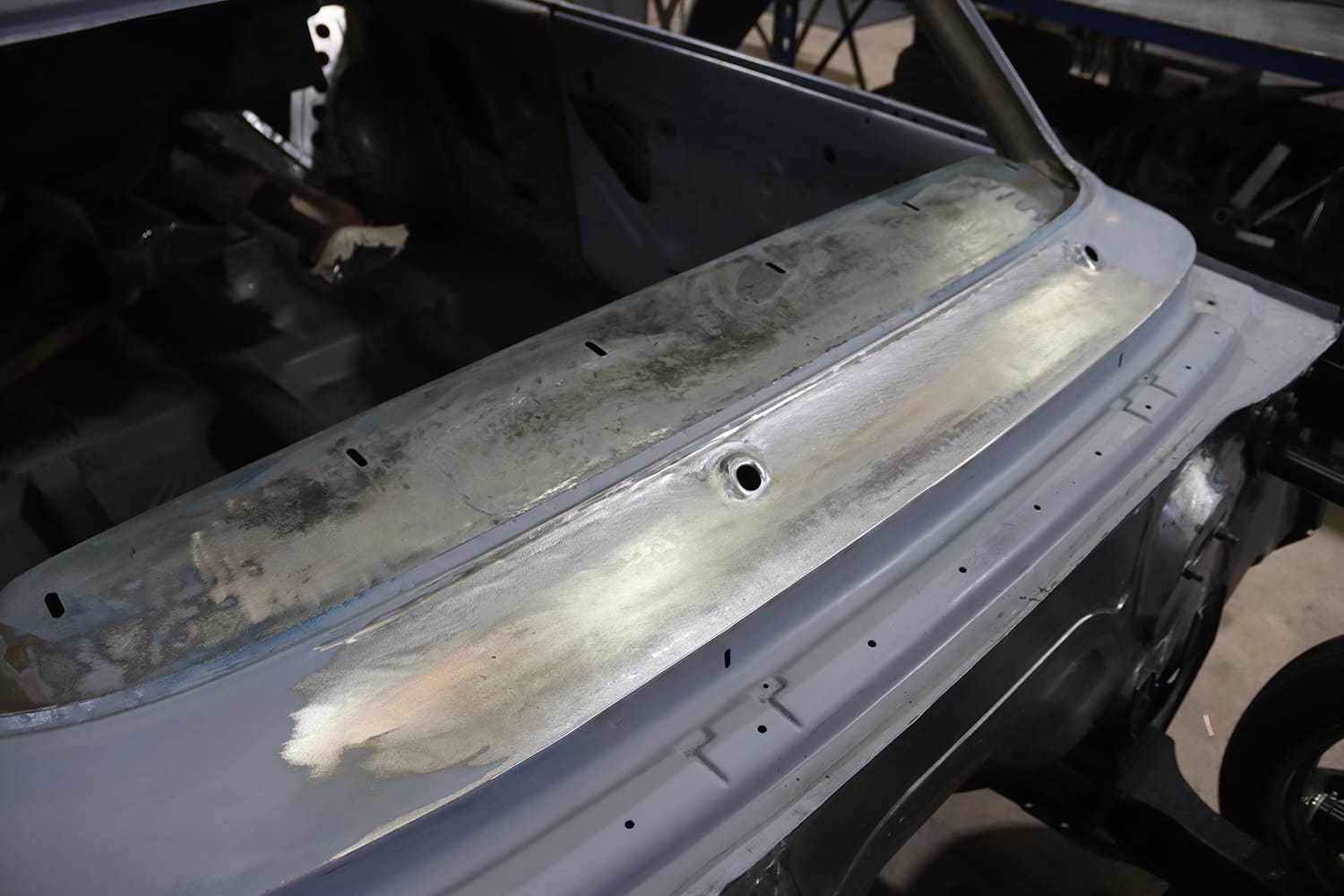 026 1967 Nova cowl completely smoothed and metal finished ready for primer and final blocking