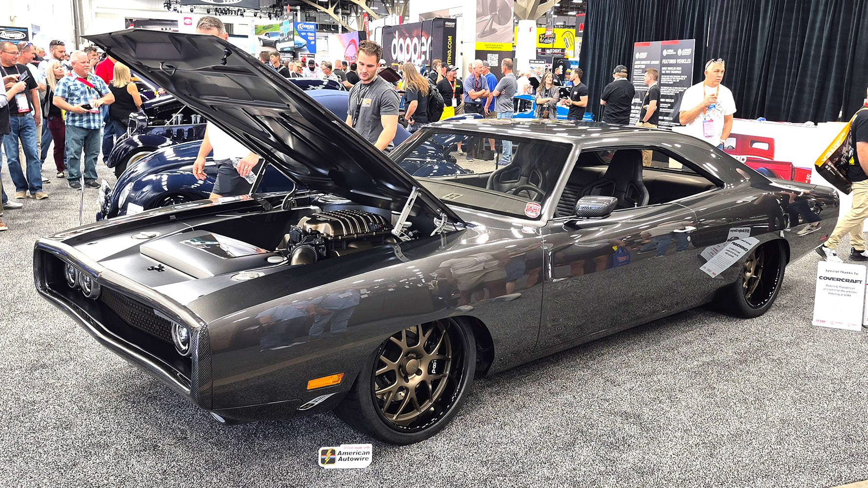 05 1970 dodge charger widebody gray restomod hood open sema