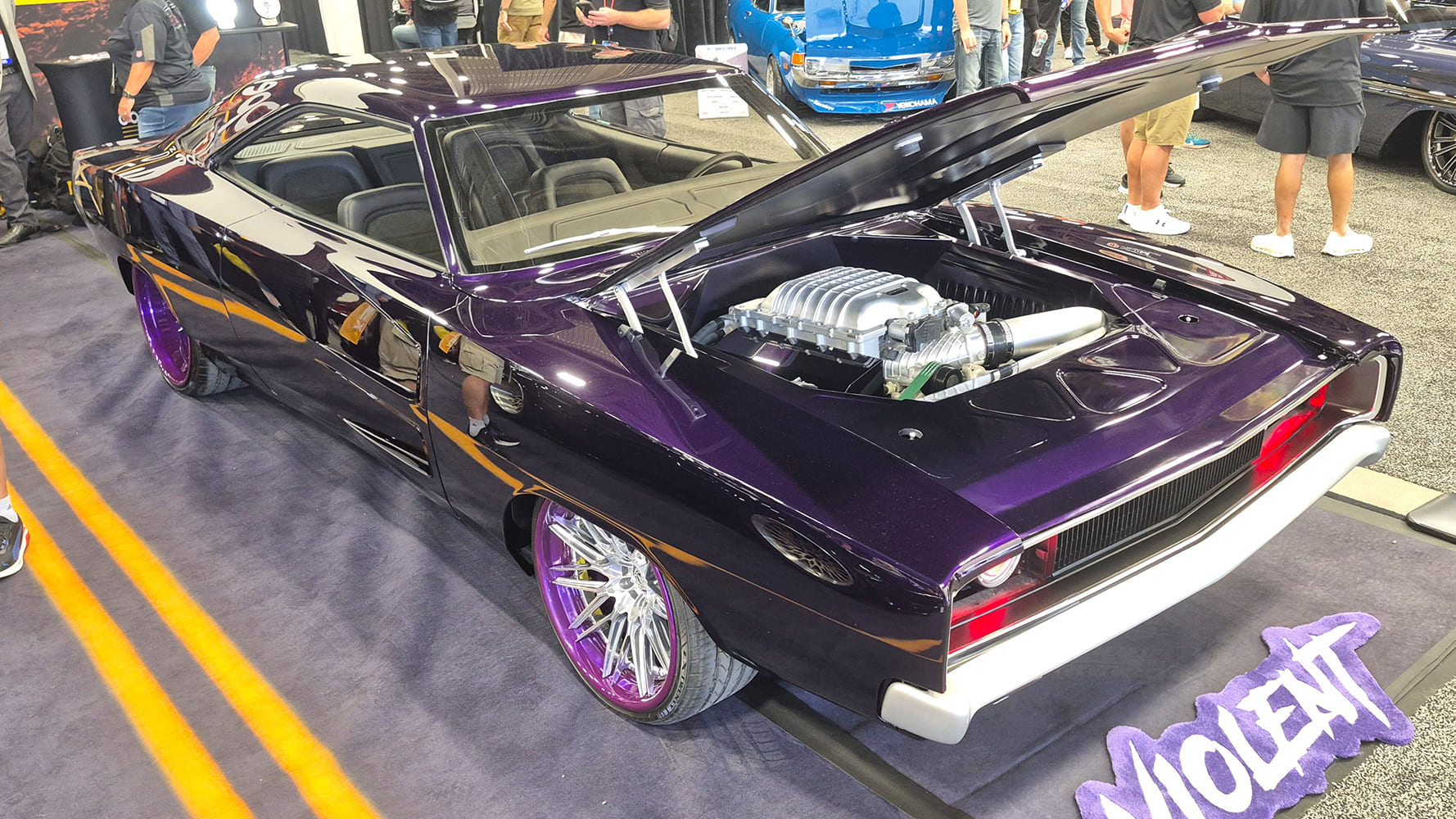 08 1970 dodge charger purple widebody supercharged rear three quarter