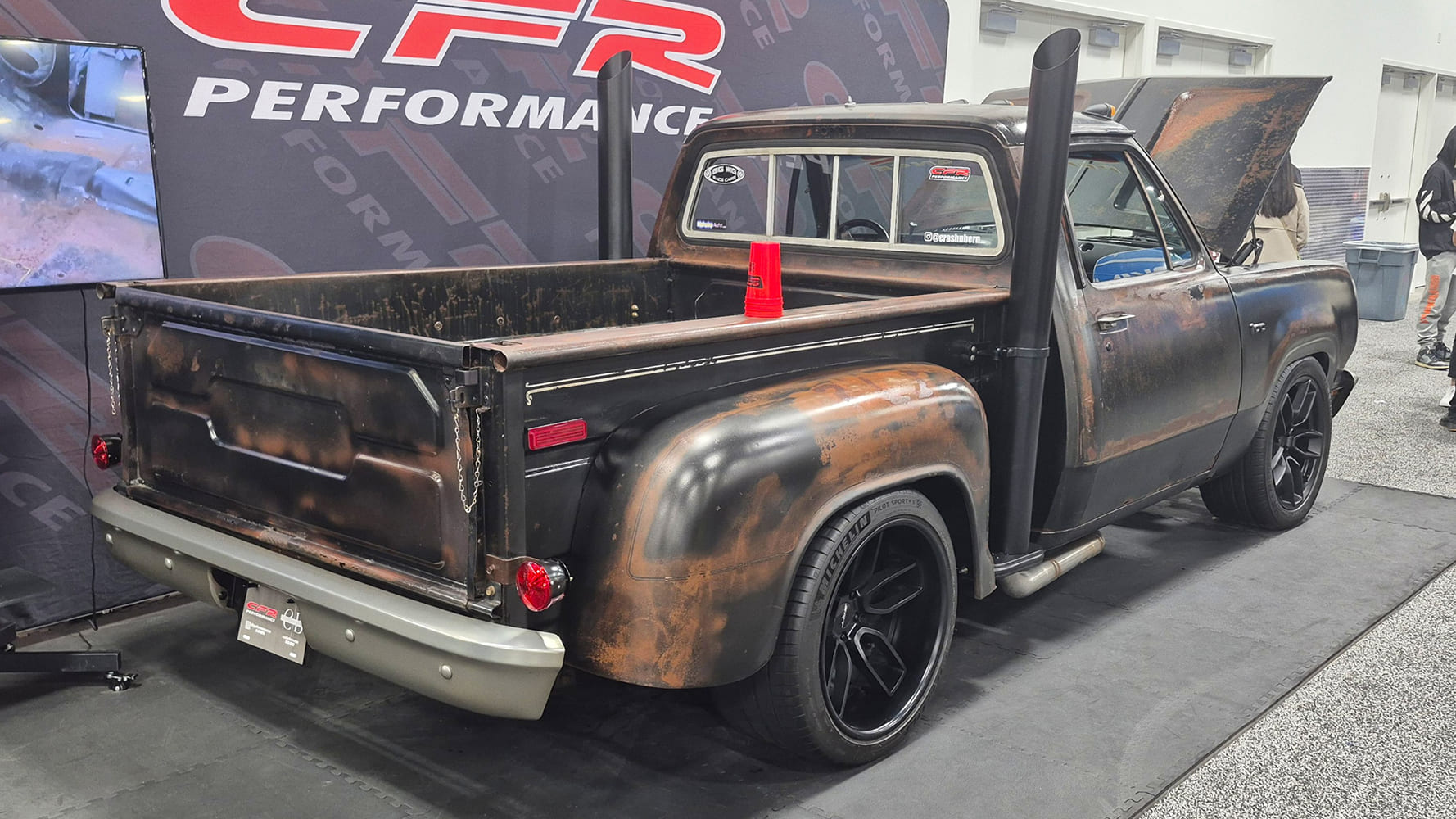 14 1969 ford f100 pickup patina rear bed stacks custom exhaust sema