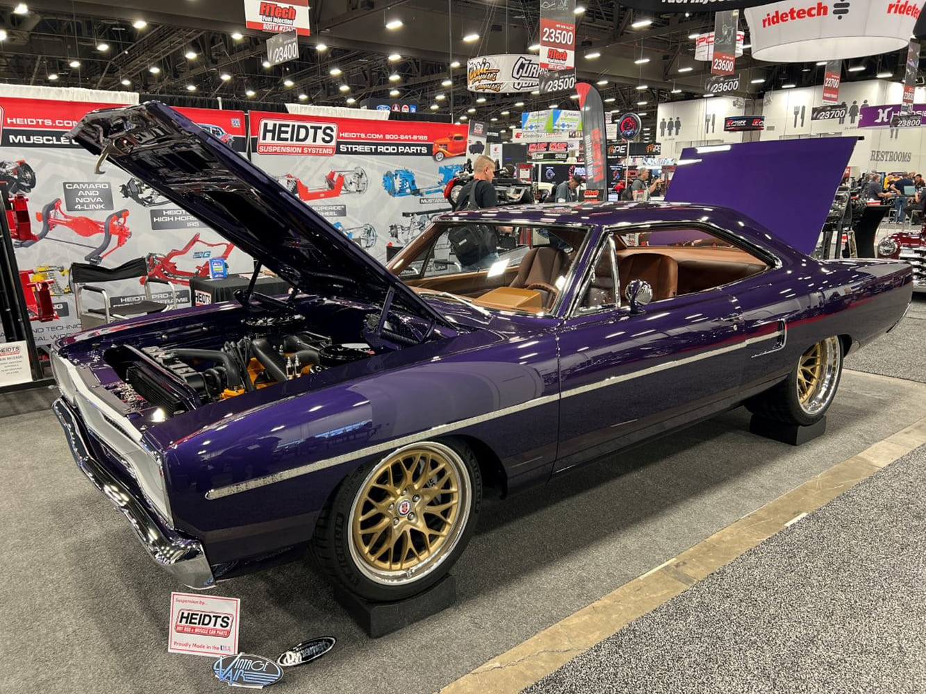 20 1969 dodge charger purple restomod hood open gold wheels sema