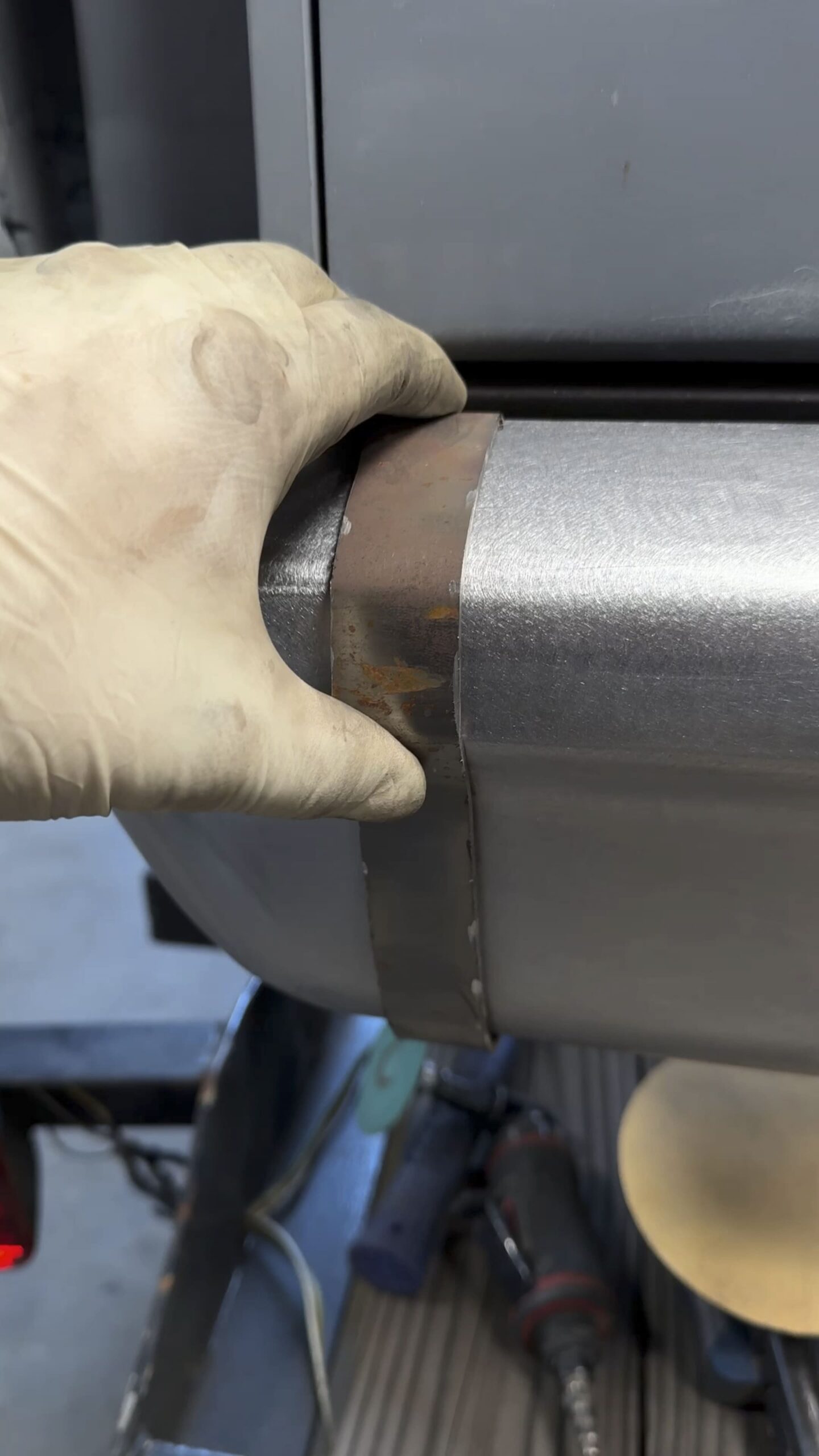 02 1967 c10 bumper seam weld fabrication dynabrade tool prep