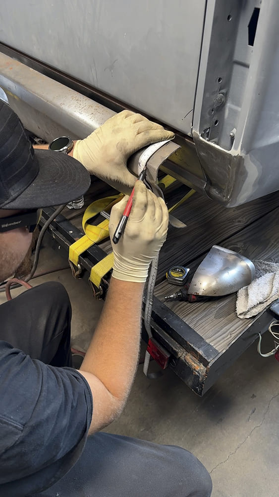 08 1967 c10 bumper radius marking inner corner custom metalwork