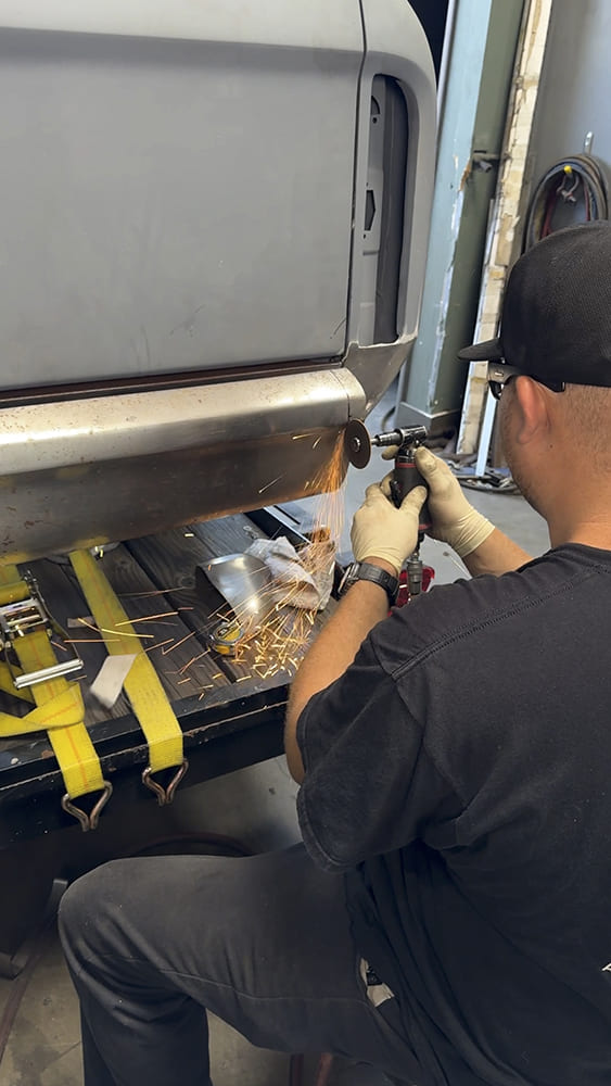 09 1967 c10 bumper lower section cutting fab work detail