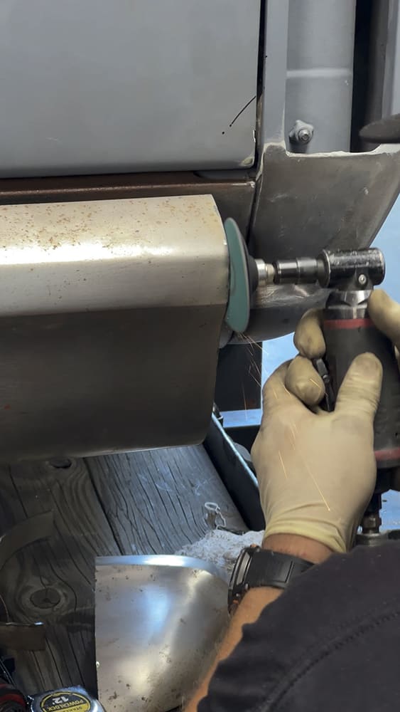 10 1967 c10 bumper grinding welds smooth 3m roloc finish