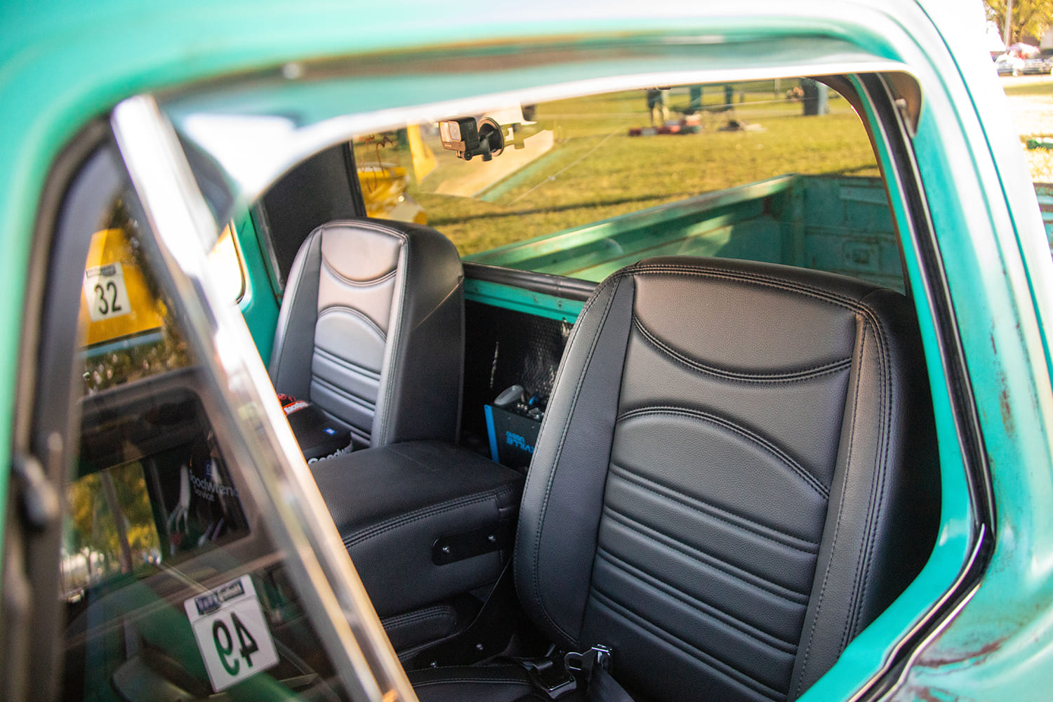 12 1966 Ford F 100 custom black leather bucket seats modern interior swap