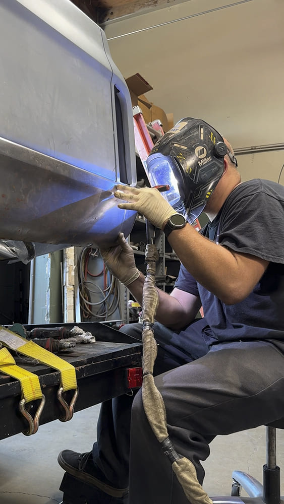 14 1967 c10 bumper tig weld setup miller helmet alignment