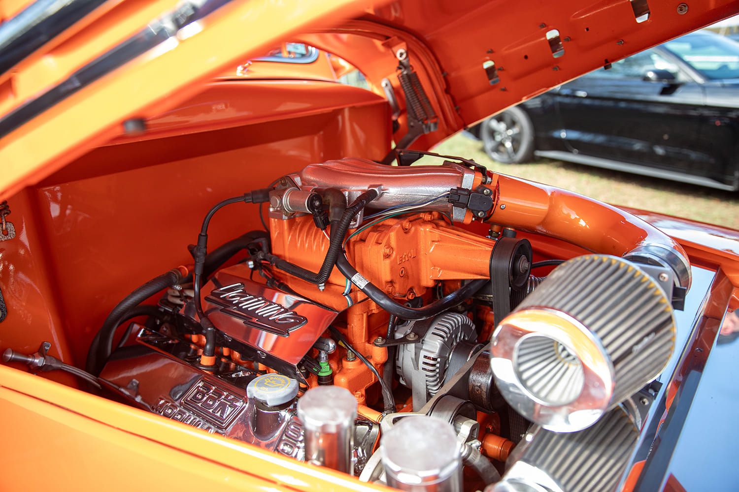16 1951 Ford F 1 custom engine bay orange paint supercharged build