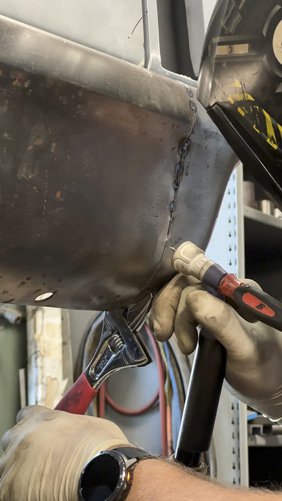 16 1967 c10 bumper tig weld finish upclose stitch weld detail