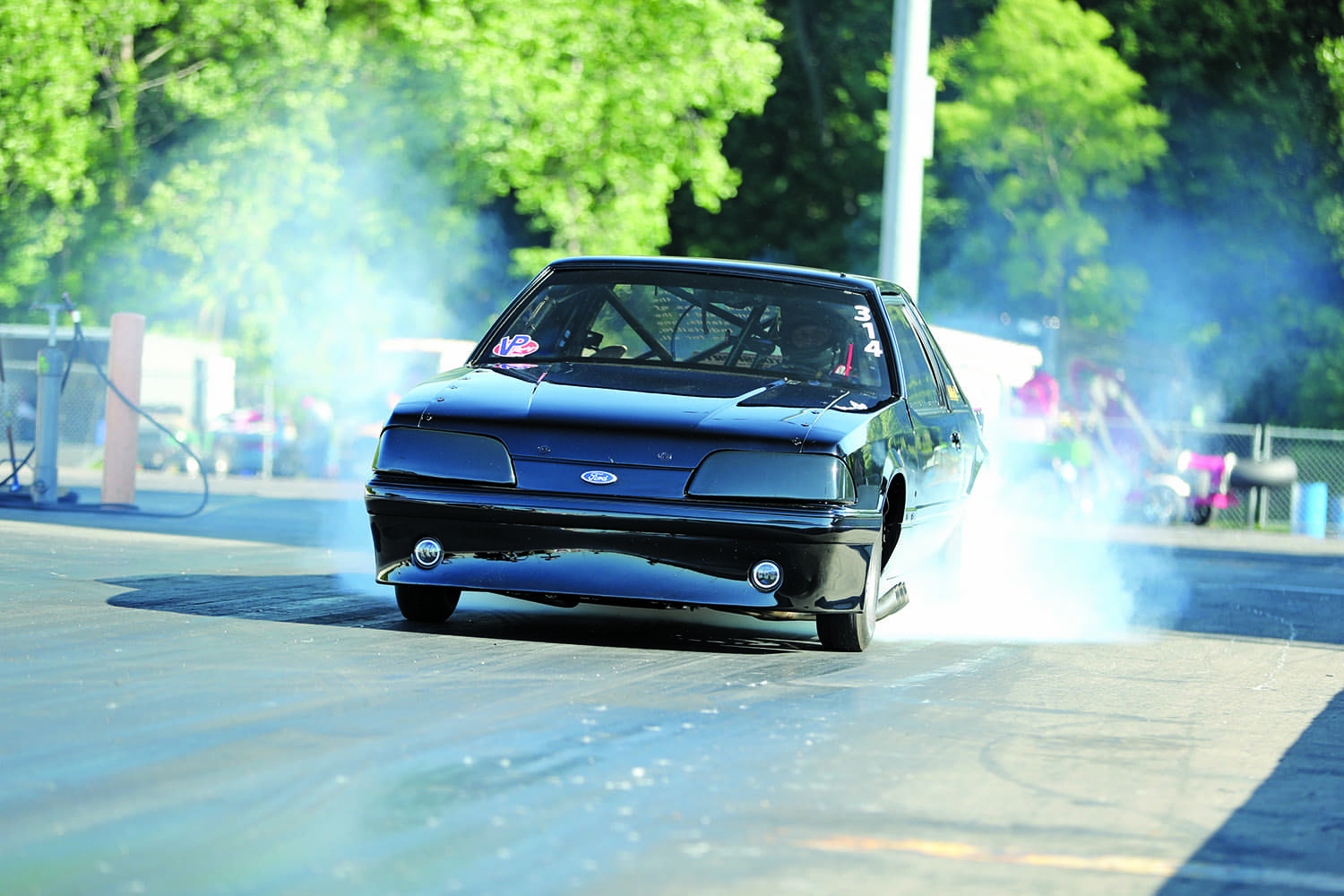 19 Ford foxbody mustang drag racing car burnout track