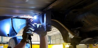 001 1963 Chevy Nova TIG welds applied to Detroit Speed QUADRALink brackets on the chassis