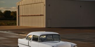 1955 Chevy 210 restomod lowered shaved trim disc brakes custom multi spoke wheels