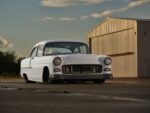 1955 Chevrolet 210 front view blacked out grille tucked bumper air suspension