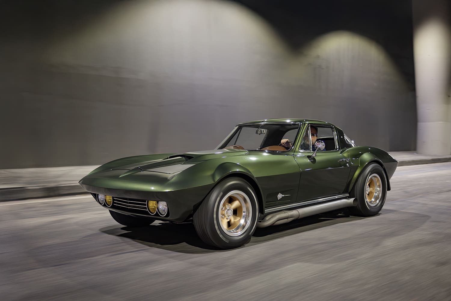 003 1966 Chevy Corvette rolling shot side exhaust gold Firestone tires widebody