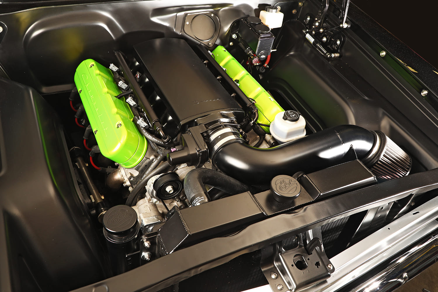 005 1966 chevy nova engine bay green valve covers ls swap