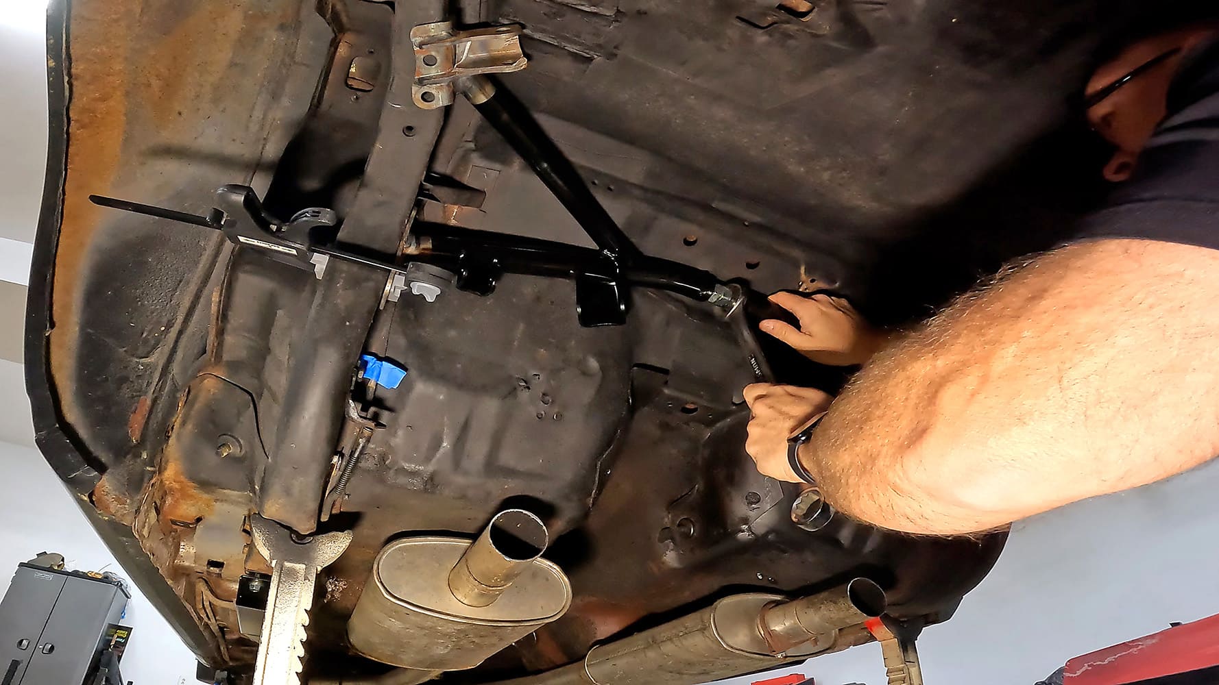 005 1978 camaro stock exhaust and leaf springs underbody view