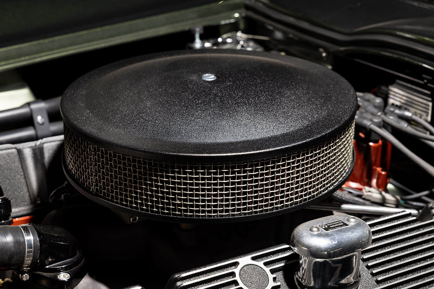 008 1966 Chevy Corvette round air cleaner mesh filter Holley carb setup